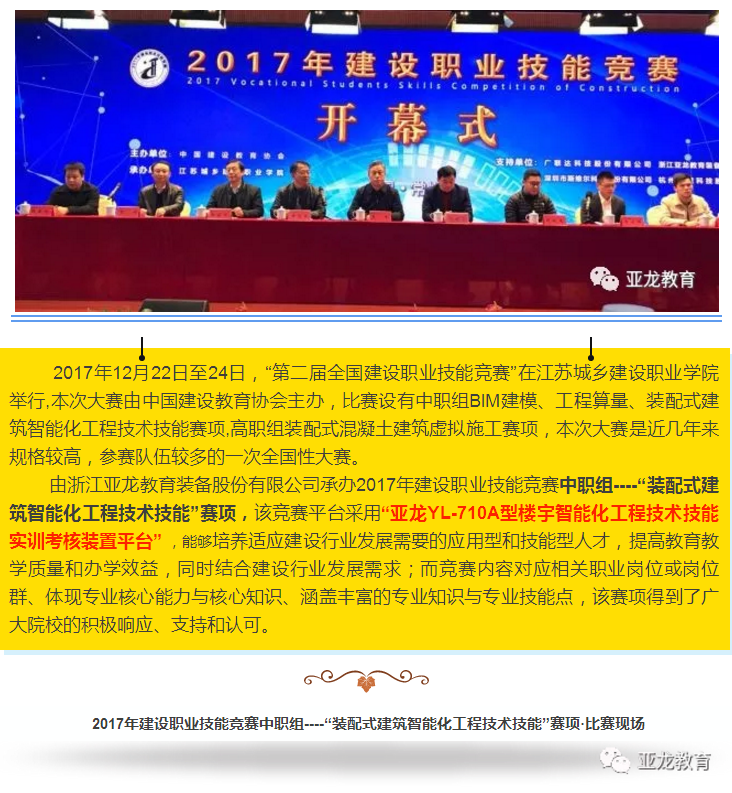 【內附：亞龍智能樓宇實訓系列裝備介紹】亞龍教育助力全國建設職業技能競賽中職組——“裝配式建筑智能化工程技術技能”賽項！