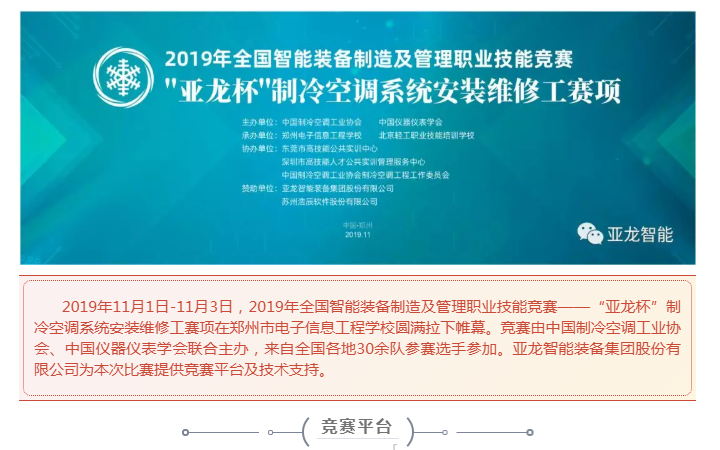 2019年全國智能裝備制造及管理職業技能競賽——“亞龍杯”制冷空調系統安裝維修工賽項圓滿閉幕